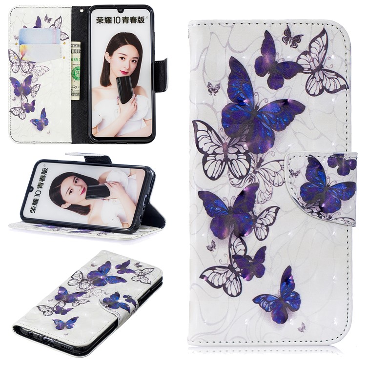 Pattern Printing Light Spot Decor Stand Wallet Leather Flip Case for Huawei P Smart (2019) / Honor 10 Lite - Pretty Butterflies-1