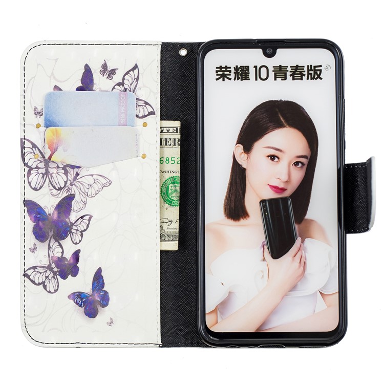 Pattern Printing Light Spot Decor Stand Wallet Leather Flip Case for Huawei P Smart (2019) / Honor 10 Lite - Pretty Butterflies-8