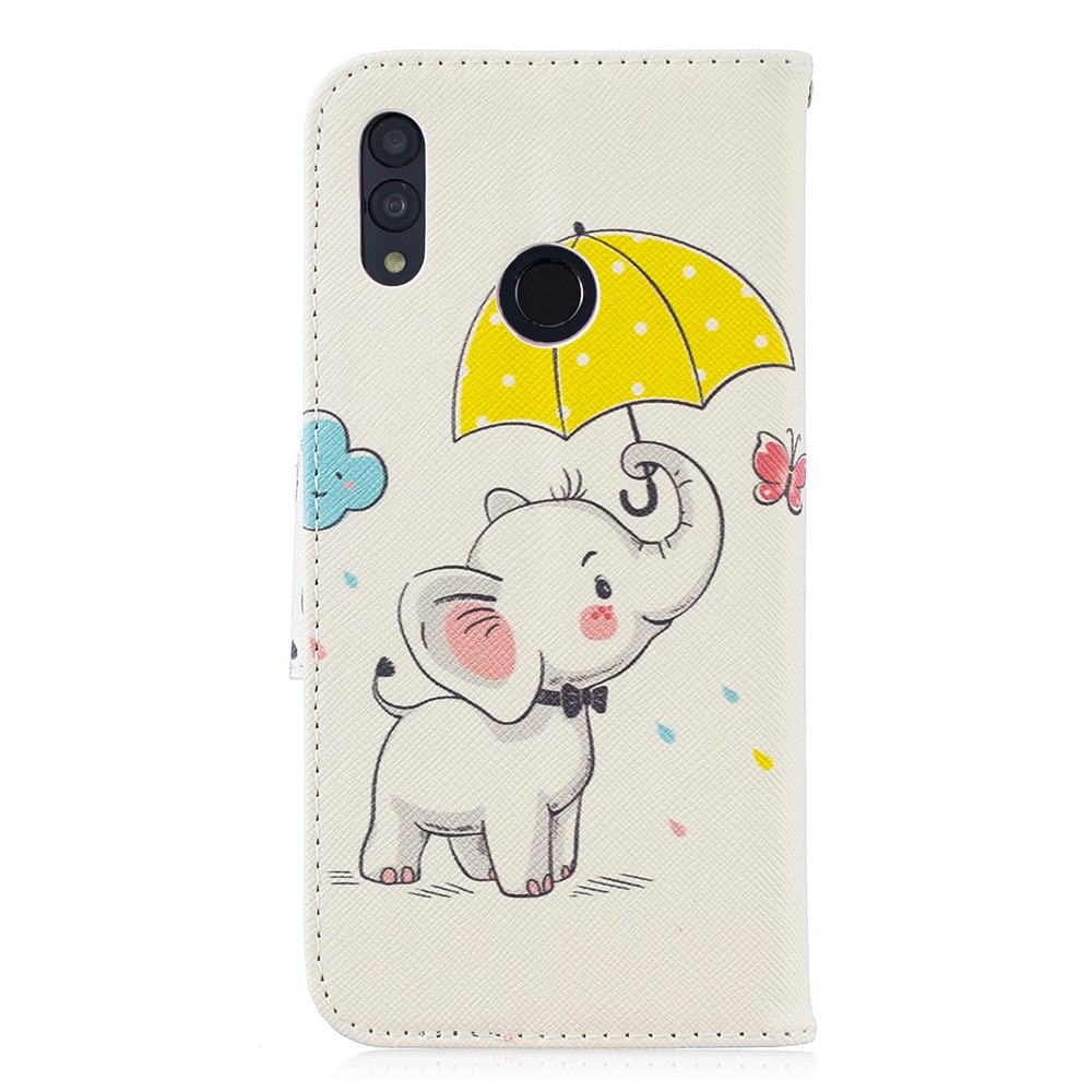 Musterdruck PU Leder Folio Flip Hülle Für Huawei P Smart (2019) / Ehre 10 Lite - Elefant Einen Regenschirm Hält