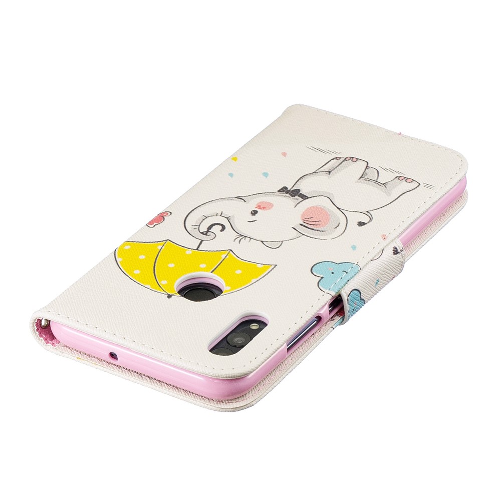 Pattern Printing PU Leather Folio Flip Case for Huawei P Smart (2019) / Honor 10 Lite - Elephant Holding an Umbrella-7
