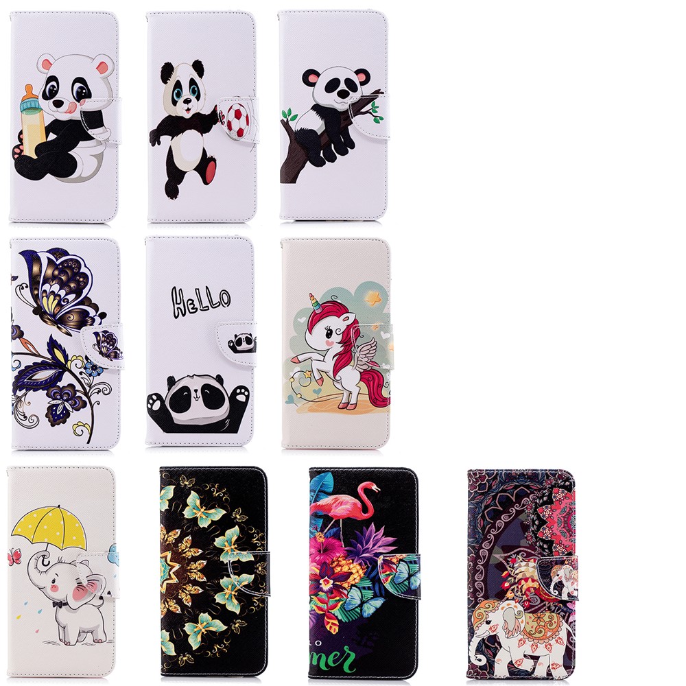 Pattern Printing PU Leather Folio Flip Case for Huawei P Smart (2019) / Honor 10 Lite - Elephant Holding an Umbrella-9