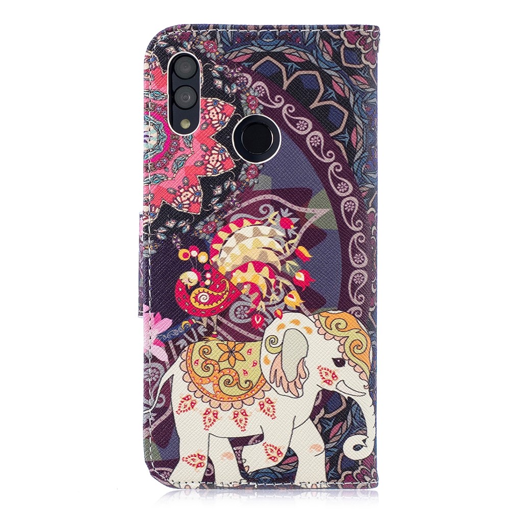 Pattern Printing PU Leather Folio Flip Cover for Huawei P Smart (2019) / Honor 10 Lite - Elephant and Peacock-3