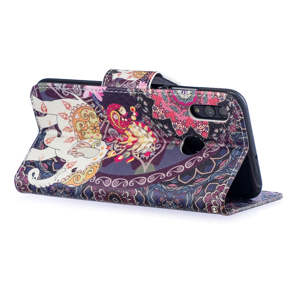 Pattern Printing PU Leather Folio Flip Cover for Huawei P Smart (2019) / Honor 10 Lite - Elephant and Peacock-4