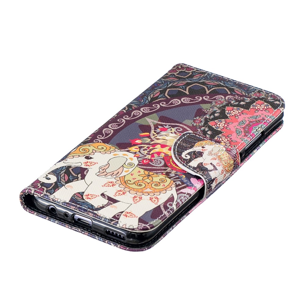 Pattern Printing PU Leather Folio Flip Cover for Huawei P Smart (2019) / Honor 10 Lite - Elephant and Peacock-6