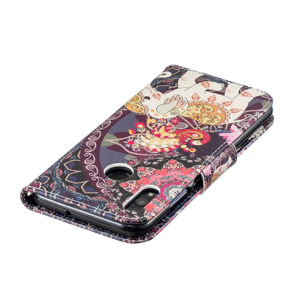 Pattern Printing PU Leather Folio Flip Cover for Huawei P Smart (2019) / Honor 10 Lite - Elephant and Peacock-7