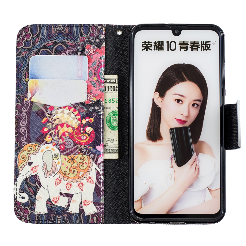 Pattern Printing PU Leather Folio Flip Cover for Huawei P Smart (2019) / Honor 10 Lite - Elephant and Peacock-8