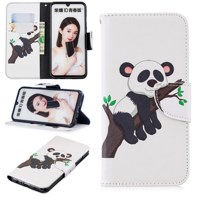 Pattern Printing PU Leather Folio Flip Mobile Phone Shell for Huawei P Smart (2019) / Honor 10 Lite - Panda Climbing Tree-1