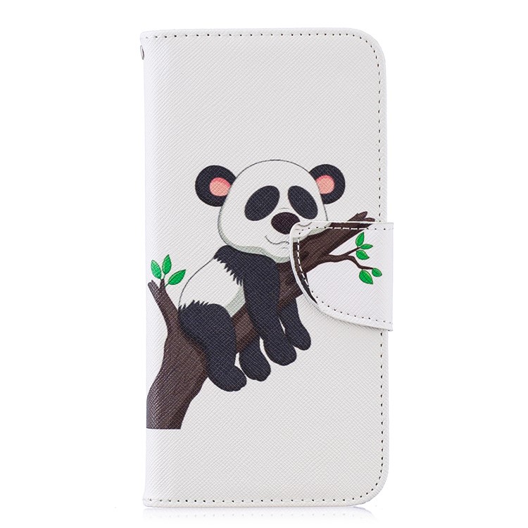 Pattern Printing PU Leather Folio Flip Mobile Phone Shell for Huawei P Smart (2019) / Honor 10 Lite - Panda Climbing Tree-2