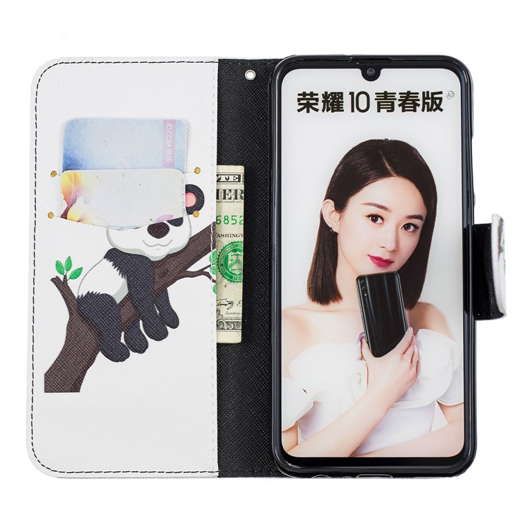 Pattern Printing PU Leather Folio Flip Mobile Phone Shell for Huawei P Smart (2019) / Honor 10 Lite - Panda Climbing Tree-8