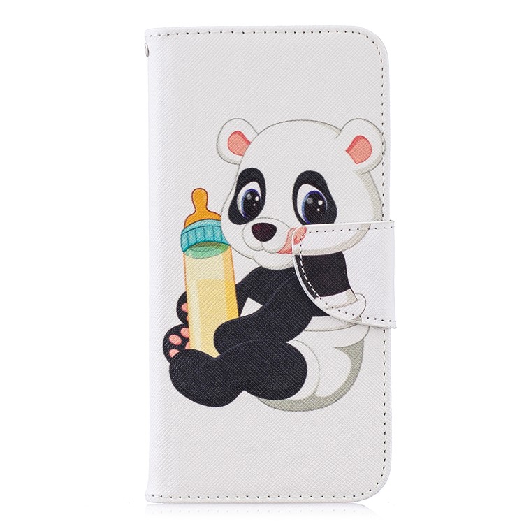 Pattern Printing PU Leather Folio Flip Cell Phone Shell for Huawei P Smart (2019) / Honor 10 Lite - Panda Holding a Bottle-2