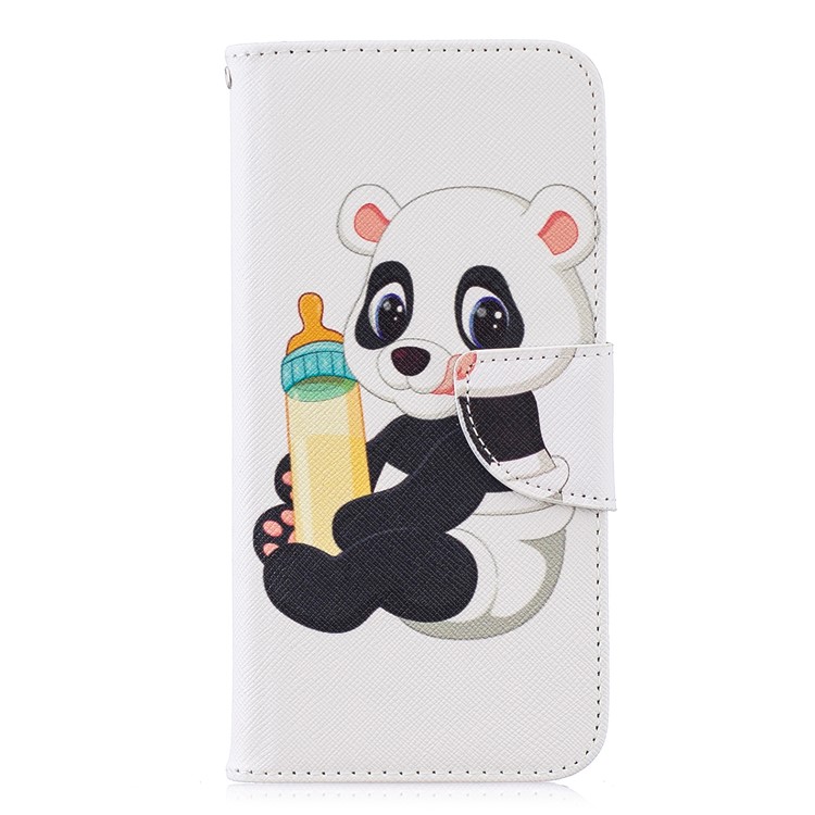 Musterdruck PU Leder Folio Flip Handy Shell Für Huawei P Smart (2019) / Ehre 10 Lite - Panda Hält Eine Flasche-2