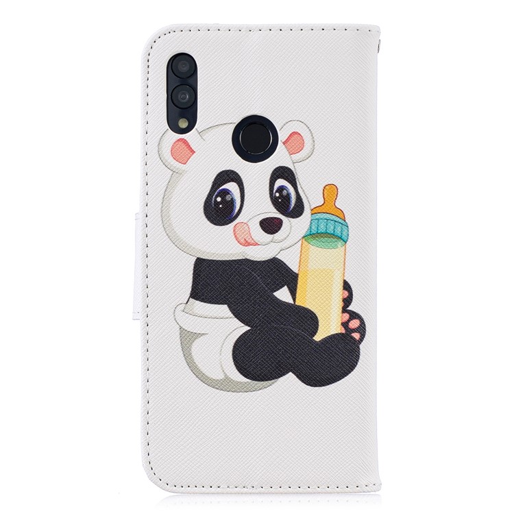 Pattern Printing PU Leather Folio Flip Cell Phone Shell for Huawei P Smart (2019) / Honor 10 Lite - Panda Holding a Bottle-3