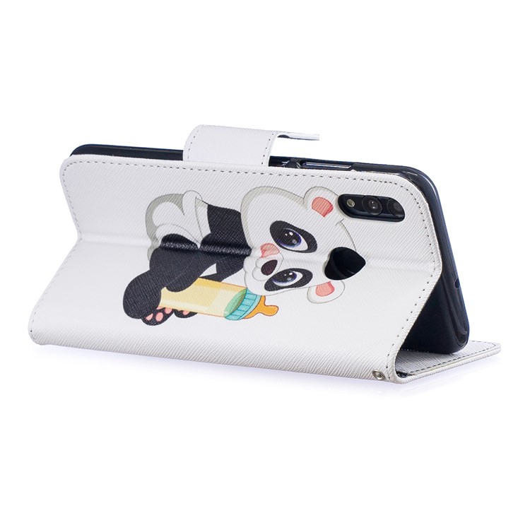 Pattern Printing PU Leather Folio Flip Cell Phone Shell for Huawei P Smart (2019) / Honor 10 Lite - Panda Holding a Bottle-4
