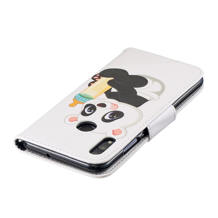 Pattern Printing PU Leather Folio Flip Cell Phone Shell for Huawei P Smart (2019) / Honor 10 Lite - Panda Holding a Bottle-7