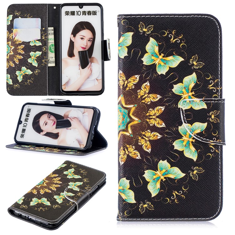 Pattern Printing PU Leather Folio Flip Protective Cover for Huawei P Smart (2019) / Honor 10 Lite - Colorized Butterflies-1