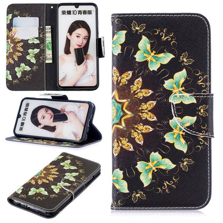 Match Imprimée PU Leather Folio Flip Protective Cover Pour Huawei P Smart (2019) / Honor 10 Lite - Papillons Colorisés