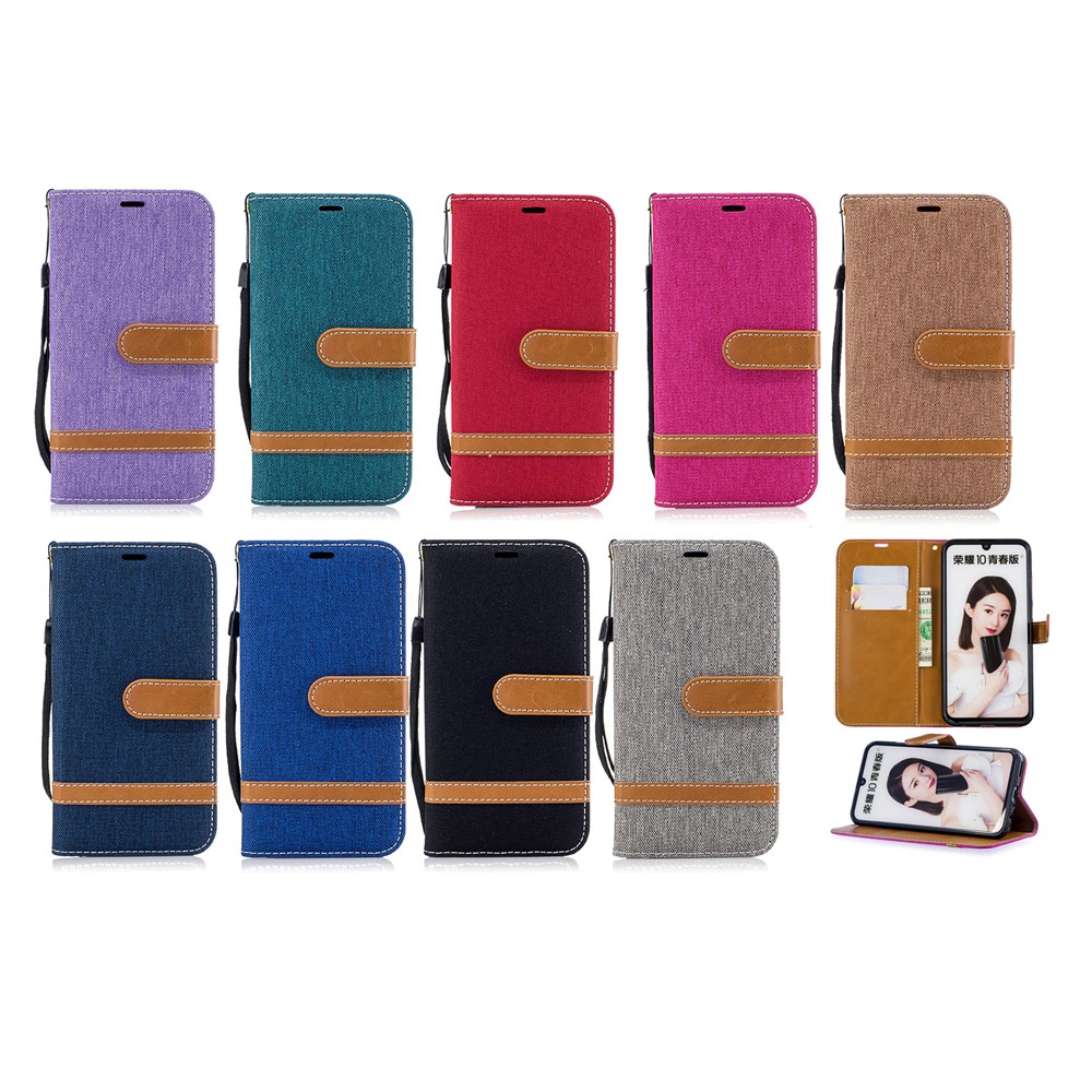 Etui En Cuir PU Bicolore En Jean Avec Support Pour Huawei P Smart (2019) / Honneur 10 Lite - Noir-11