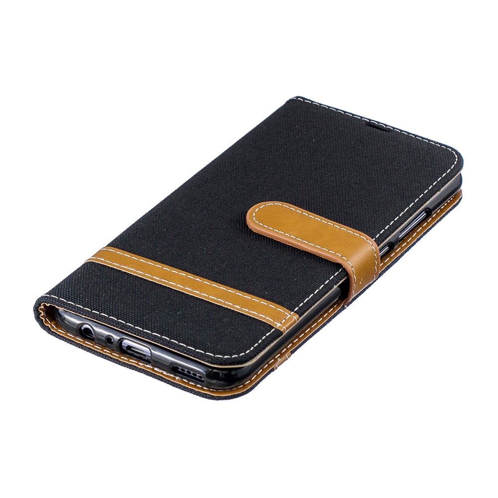 Custodia in Pelle PU di Jeans Bicolore Con Stand Per Huawei P Smart (2019) / Onore 10 Lite - Nero