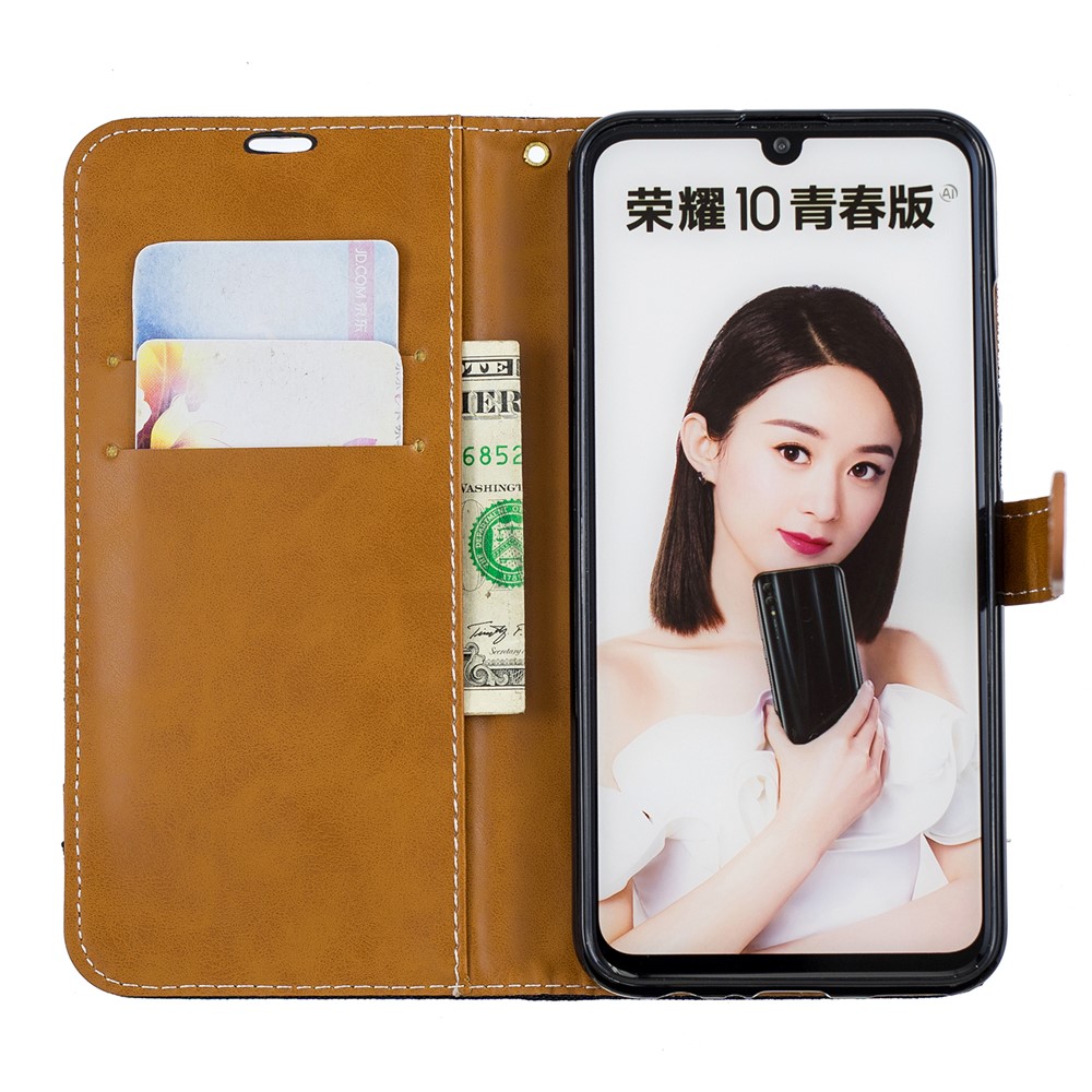 Custodia in Pelle PU di Jeans Bicolore Con Stand Per Huawei P Smart (2019) / Onore 10 Lite - Nero