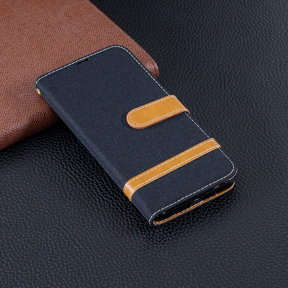 Case de Cuero PU de Jean PU de Dos Tonos Con Soporte Para Huawei P Smart (2019) / Honor 10 Lite - Negro