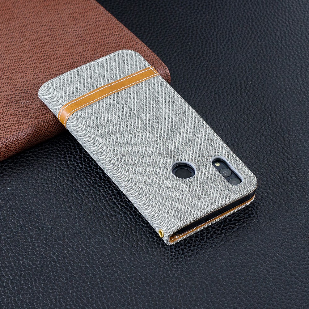 Copertina in Pelle PU di Jeans Bicolore Con Stand Per Huawei P Smart (2019) / Onore 10 Lite - Grigio