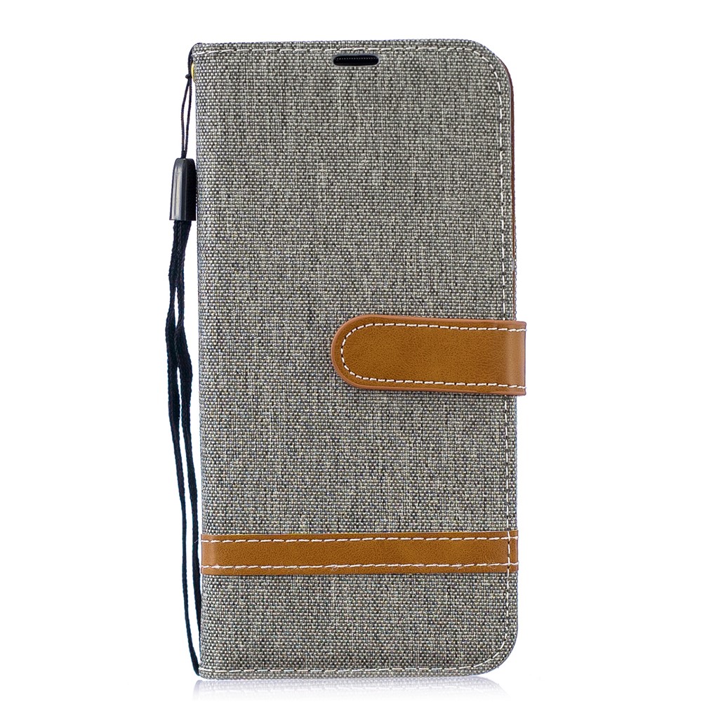 Couverture en Cuir PU en Tissu en Jean Bicolore Avec Stand Pour Huawei P Smart (2019) / Honor 10 Lite - Gris