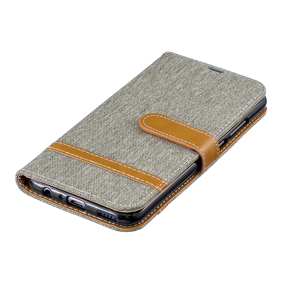 Couverture en Cuir PU en Tissu en Jean Bicolore Avec Stand Pour Huawei P Smart (2019) / Honor 10 Lite - Gris