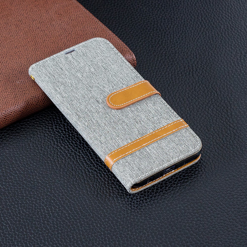 Cubierta de Cuero de PU de Jean PU de Dos Tonos Con Soporte Para Huawei P Smart (2019) / Honor 10 Lite - Gris