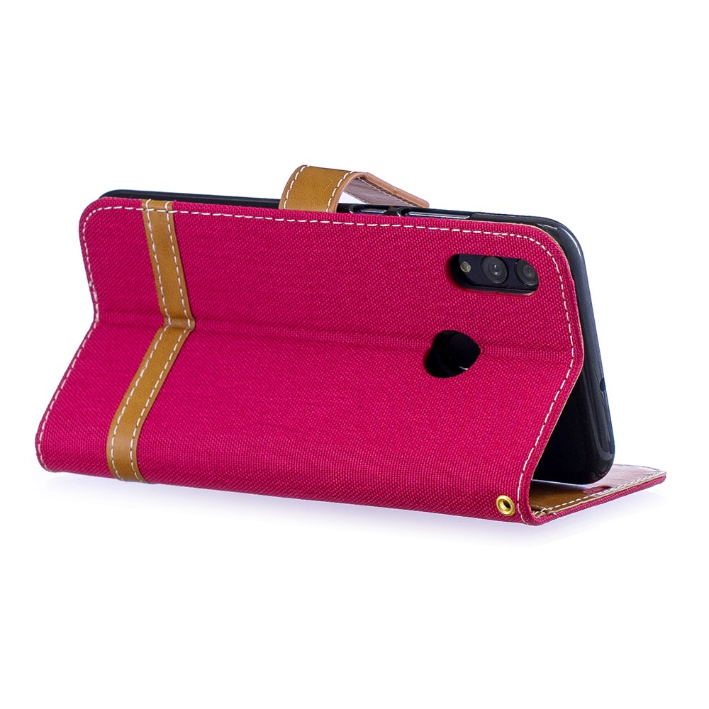 Two-tone Jean Cloth PU Leather Casing with Stand for Huawei P Smart (2019) / Honor 10 Lite - Red-4
