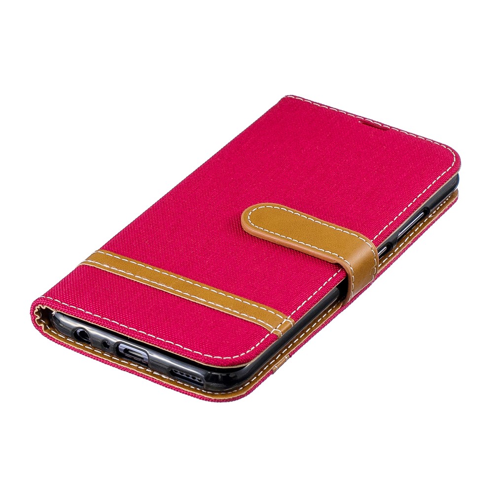 Two-tone Jean Cloth PU Leather Casing with Stand for Huawei P Smart (2019) / Honor 10 Lite - Red-6