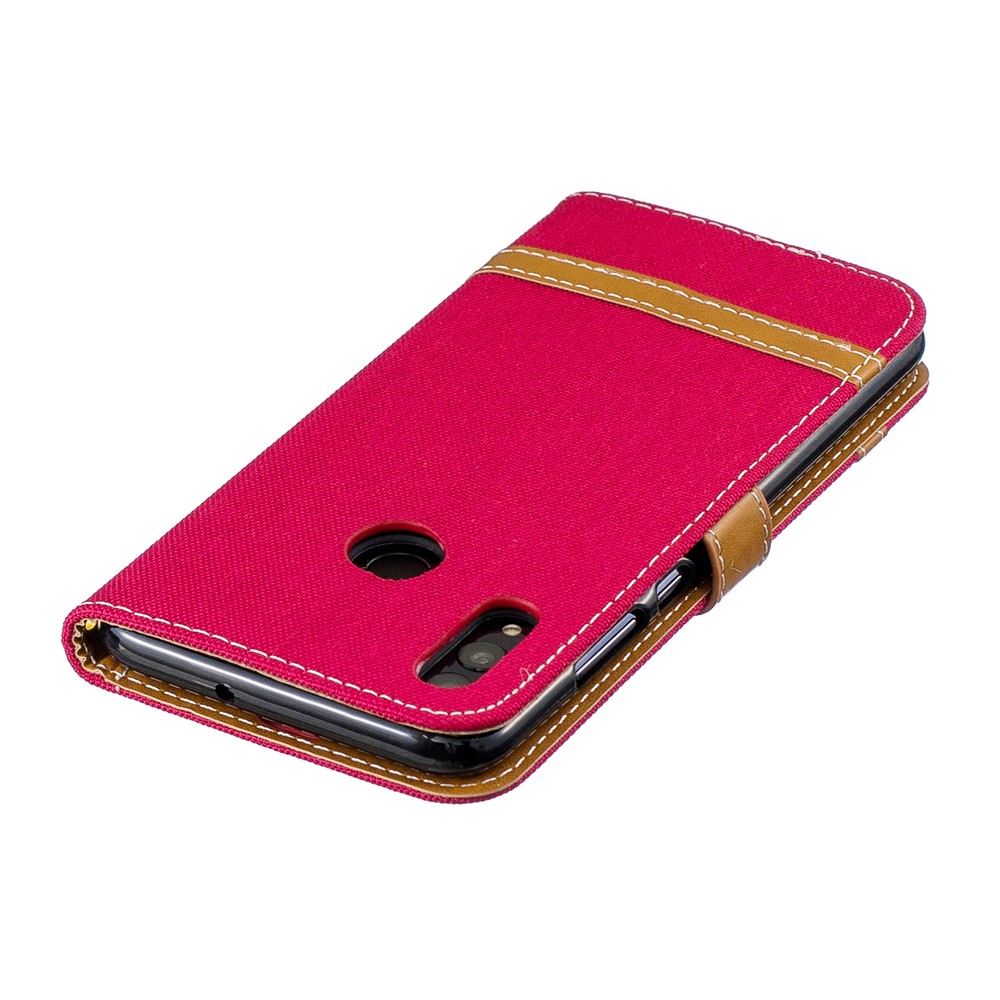 Two-tone Jean Cloth PU Leather Casing with Stand for Huawei P Smart (2019) / Honor 10 Lite - Red-7