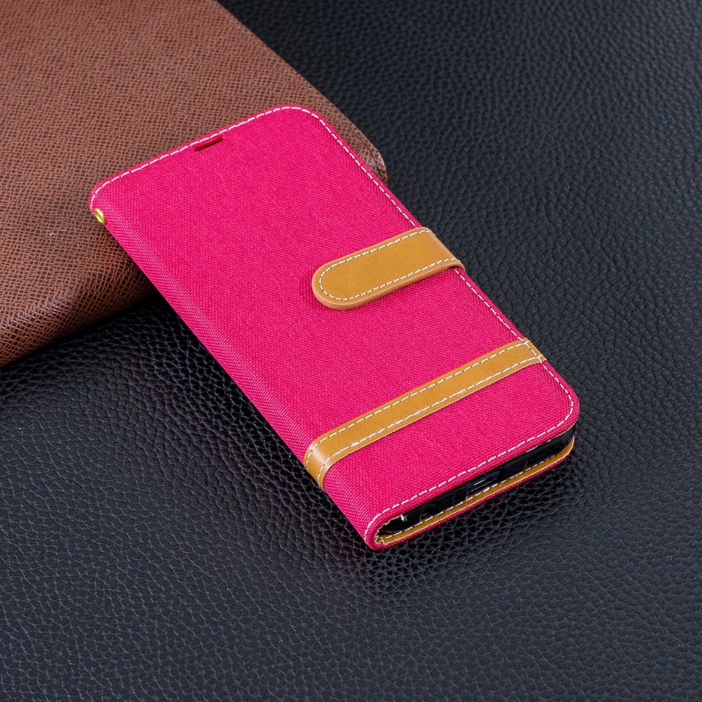 Two-tone Jean Cloth PU Leather Casing with Stand for Huawei P Smart (2019) / Honor 10 Lite - Red-8