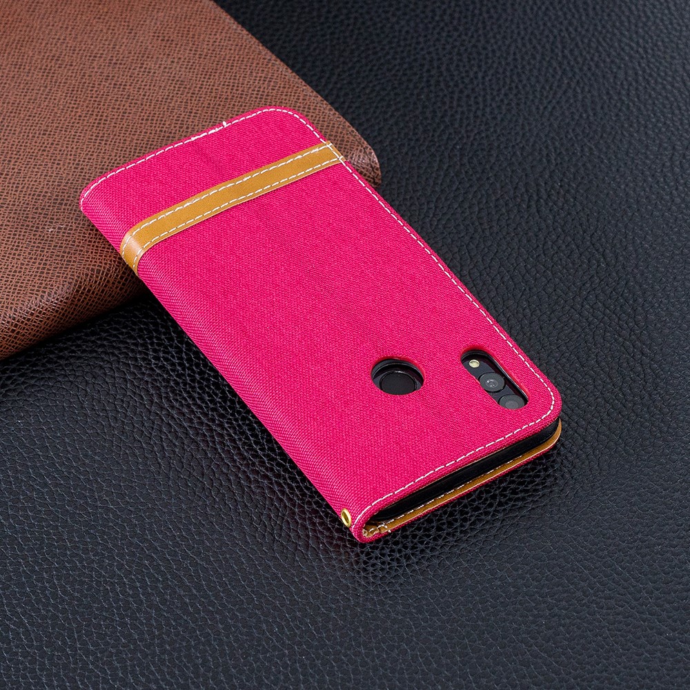 Two-tone Jean Cloth PU Leather Casing with Stand for Huawei P Smart (2019) / Honor 10 Lite - Red-9