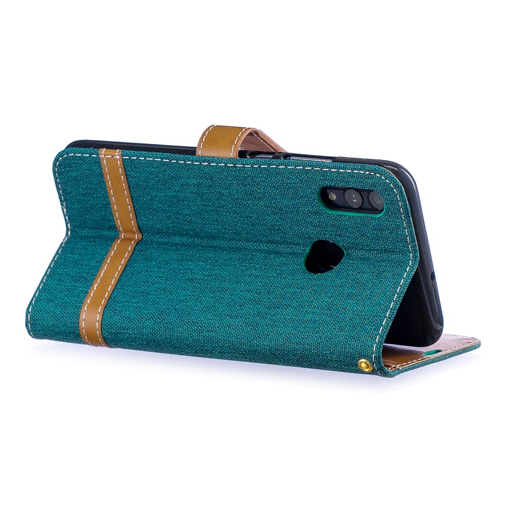 Two-tone Jean Cloth PU Leather Cellphone Cover with Stand for Huawei P Smart (2019) / Honor 10 Lite - Green-4
