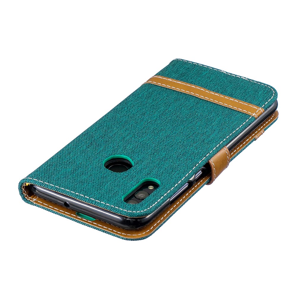 Two-tone Jean Cloth PU Leather Cellphone Cover with Stand for Huawei P Smart (2019) / Honor 10 Lite - Green-7
