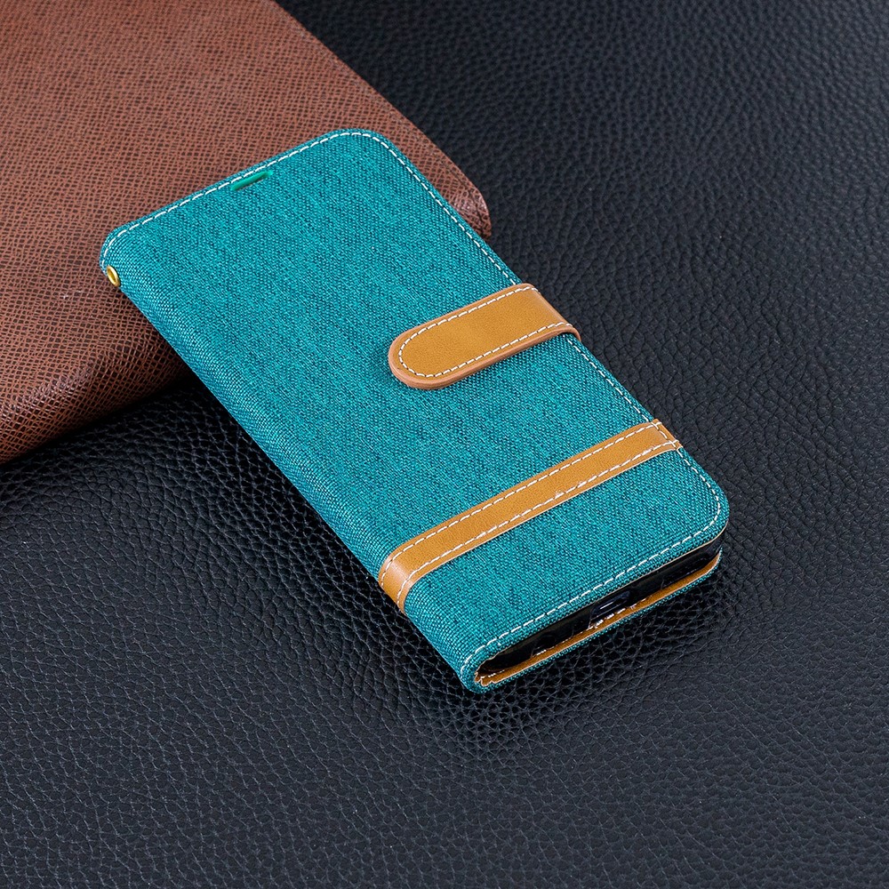 Two-tone Jean Cloth PU Leather Cellphone Cover with Stand for Huawei P Smart (2019) / Honor 10 Lite - Green-9