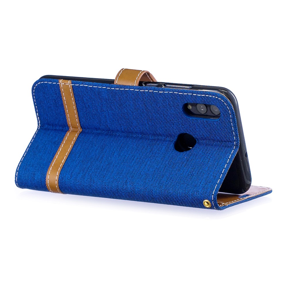Two-tone Jean Cloth PU Leather Mobile Case with Stand for Huawei P Smart (2019) / Honor 10 Lite - Baby Blue-4