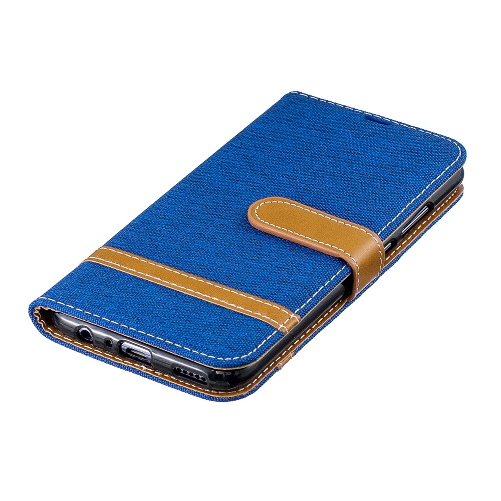 Two-tone Jean Cloth PU Leather Mobile Case with Stand for Huawei P Smart (2019) / Honor 10 Lite - Baby Blue-6