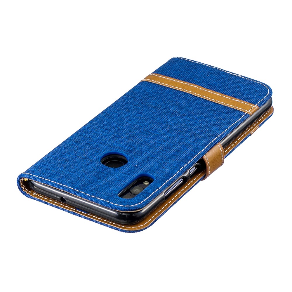 Two-tone Jean Cloth PU Leather Mobile Case with Stand for Huawei P Smart (2019) / Honor 10 Lite - Baby Blue-7