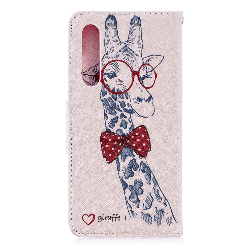 Estuche De Cuero Con Estampado De PU Para Huawei P30 - Jirafa Con Gafas-3