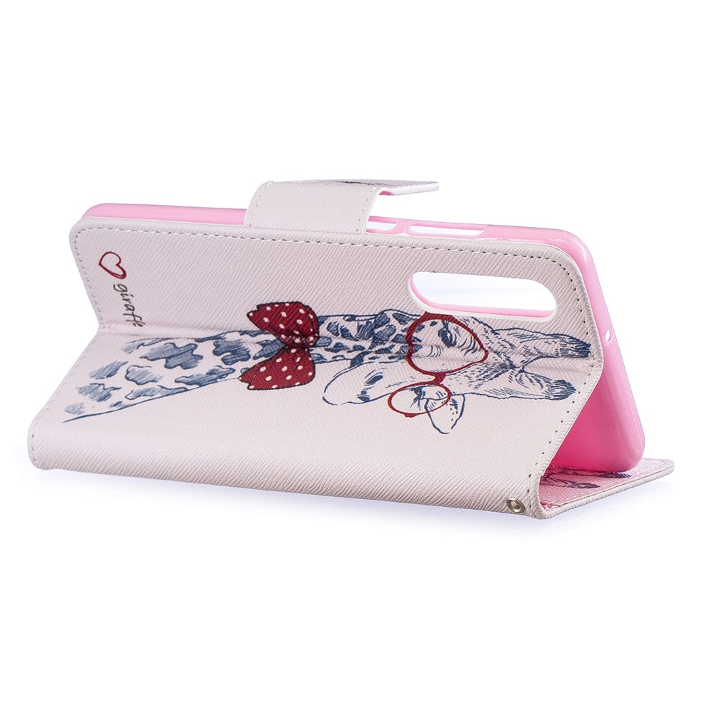 Estuche De Cuero Con Estampado De PU Para Huawei P30 - Jirafa Con Gafas-4