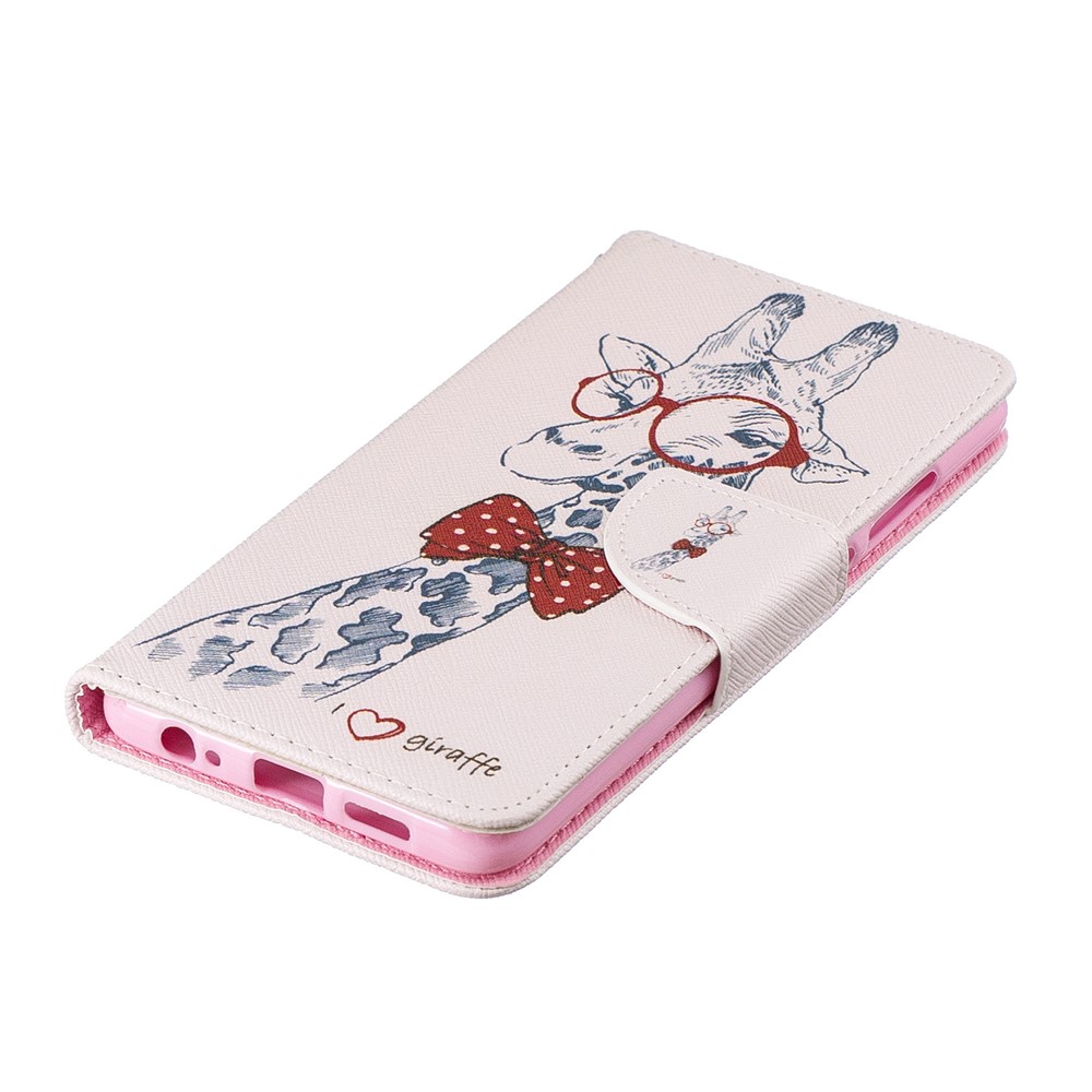 Estuche De Cuero Con Estampado De PU Para Huawei P30 - Jirafa Con Gafas-6
