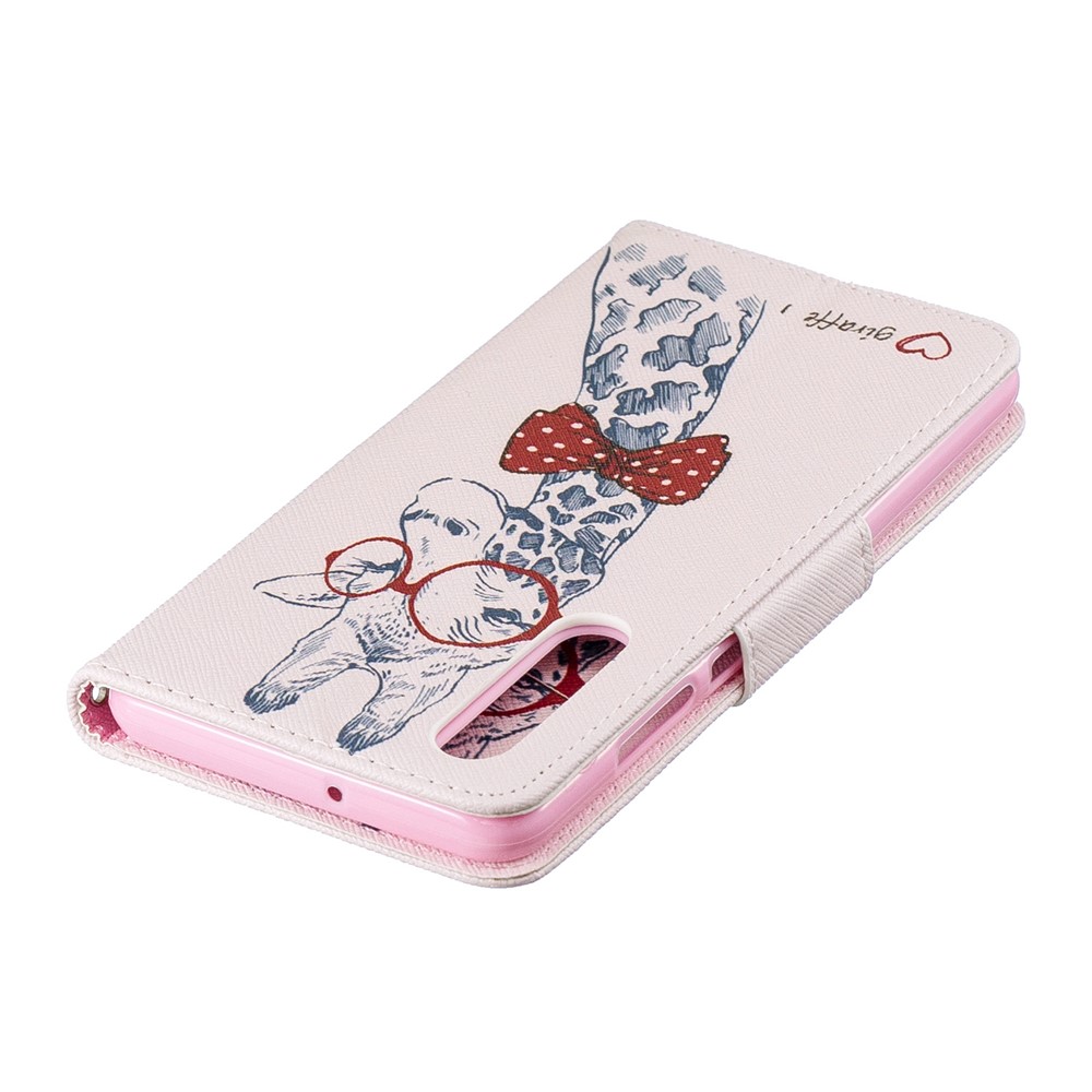 Estuche De Cuero Con Estampado De PU Para Huawei P30 - Jirafa Con Gafas-7