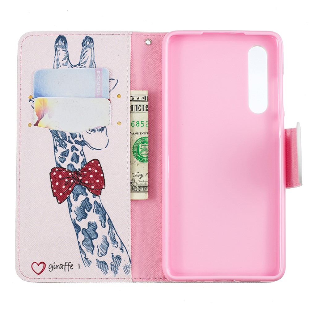 Estuche De Cuero Con Estampado De PU Para Huawei P30 - Jirafa Con Gafas-8
