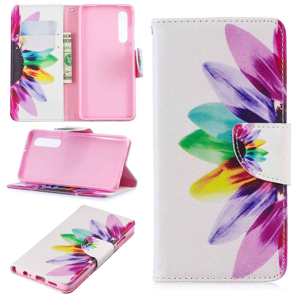 Pattern Printing PU Leather Flip Shell for Huawei P30 - Petals Pattern-1