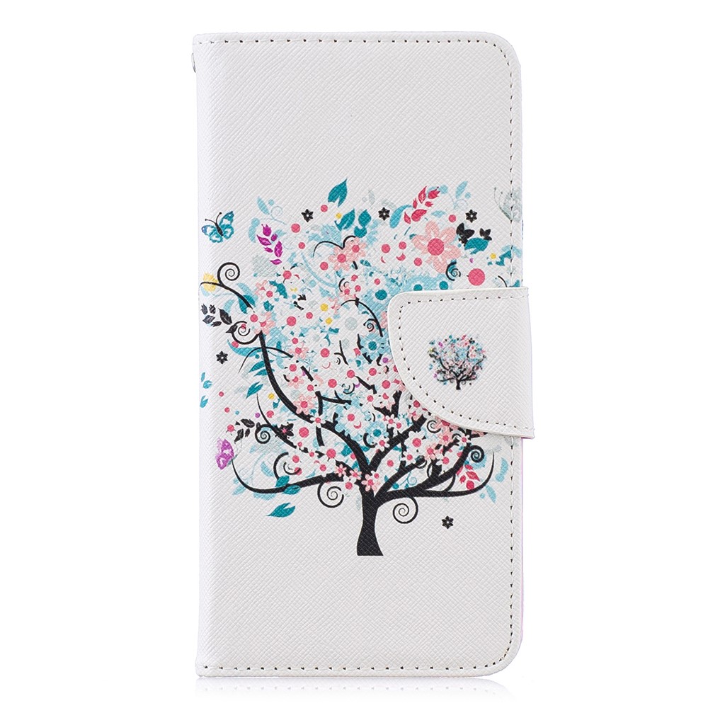Pattern Printing PU Leather Flip Cover for Huawei P30 - Flowered Tree-2