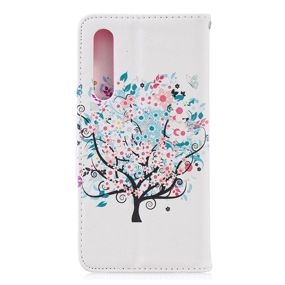 Pattern Printing PU Leather Flip Cover for Huawei P30 - Flowered Tree-3