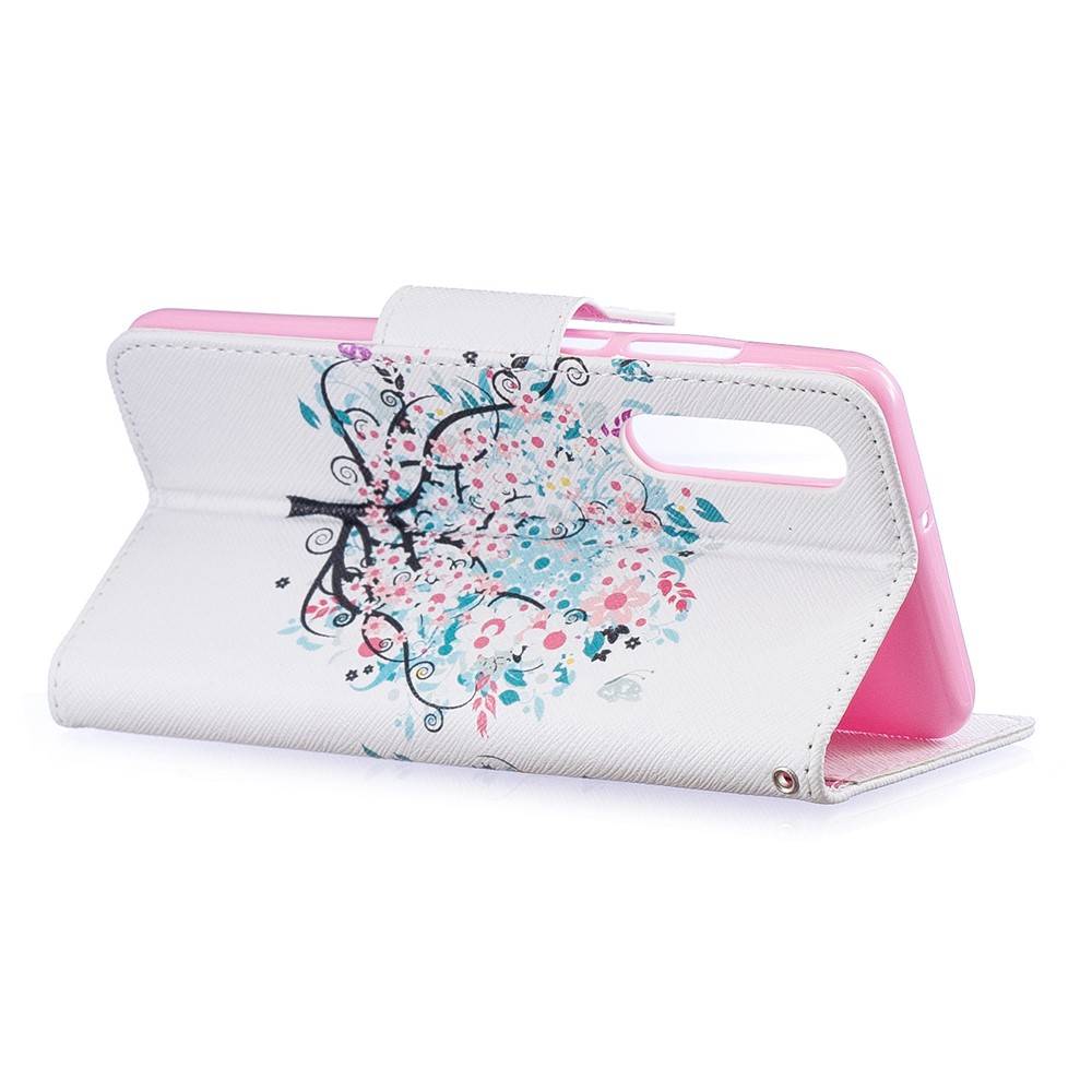 Pattern Printing PU Leather Flip Cover for Huawei P30 - Flowered Tree-4