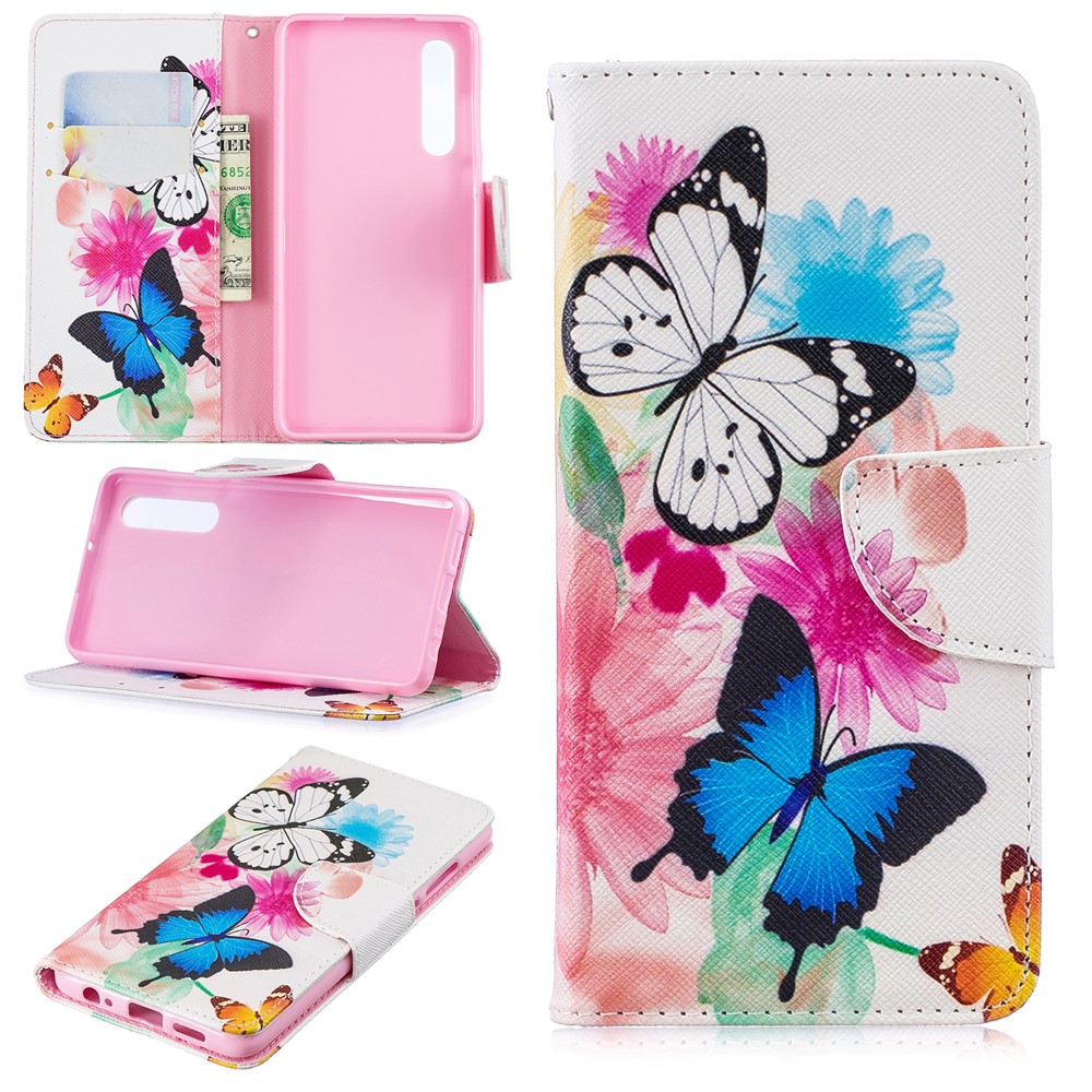 Pattern Printing PU Leather Wallet Phone Casing for Huawei P30 - Butterflies and Flowers-1