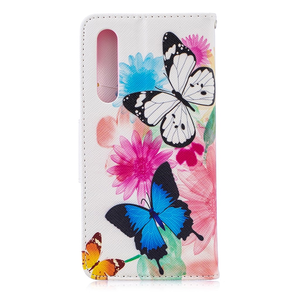 Impressão de Padrão PU Cauleta Capela de Capela Case Para Huawei P30 - Borboletas e Flores